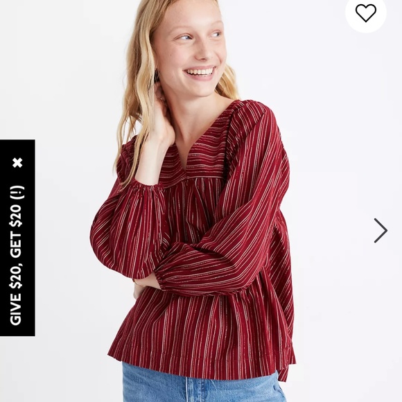 Madewell Swingy Peasant Top in Metallic Stripe XS - Picture 2 of 11